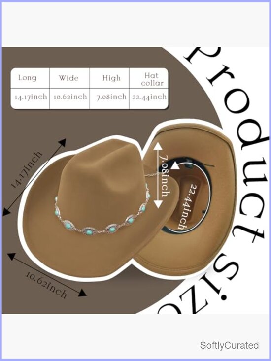 Classic Felt Cowboy Hat with Turquoise Chain Band - Wide Brim main image 5
